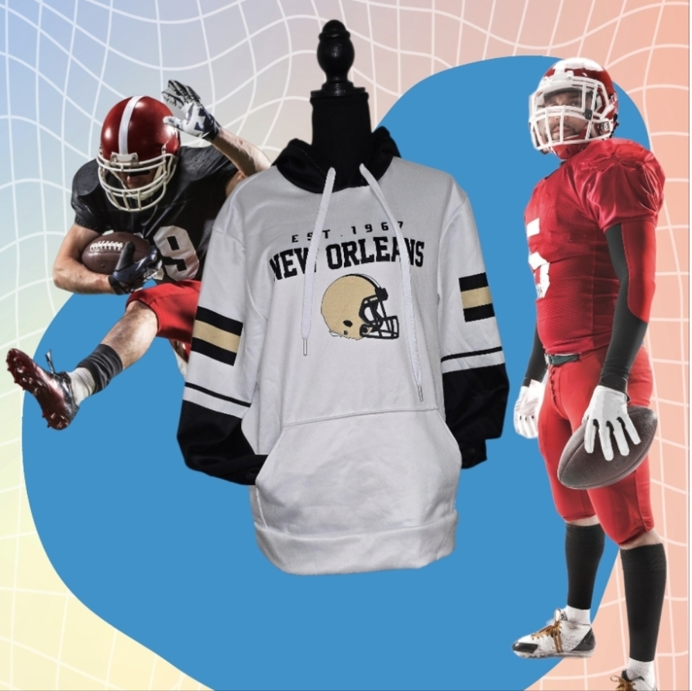#1416 New Orleans Men's Hooded Pullover Sweatshirt - White & Black